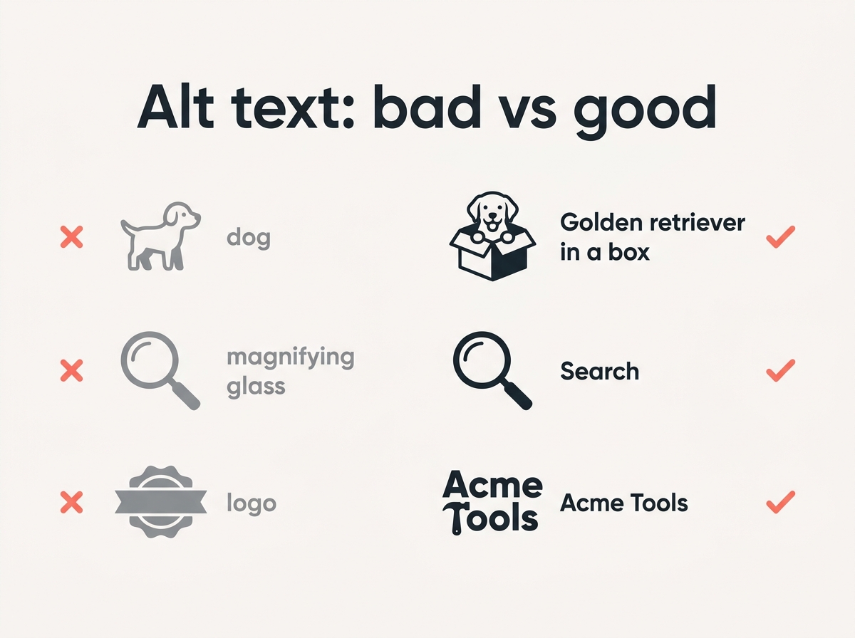 Examples of good and bad alt text shown side by side