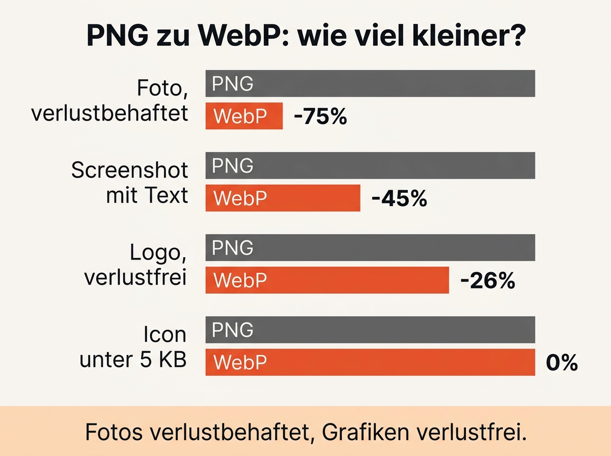 Vergleich der Ersparnis nach Motivtyp bei der Umwandlung von PNG zu WebP