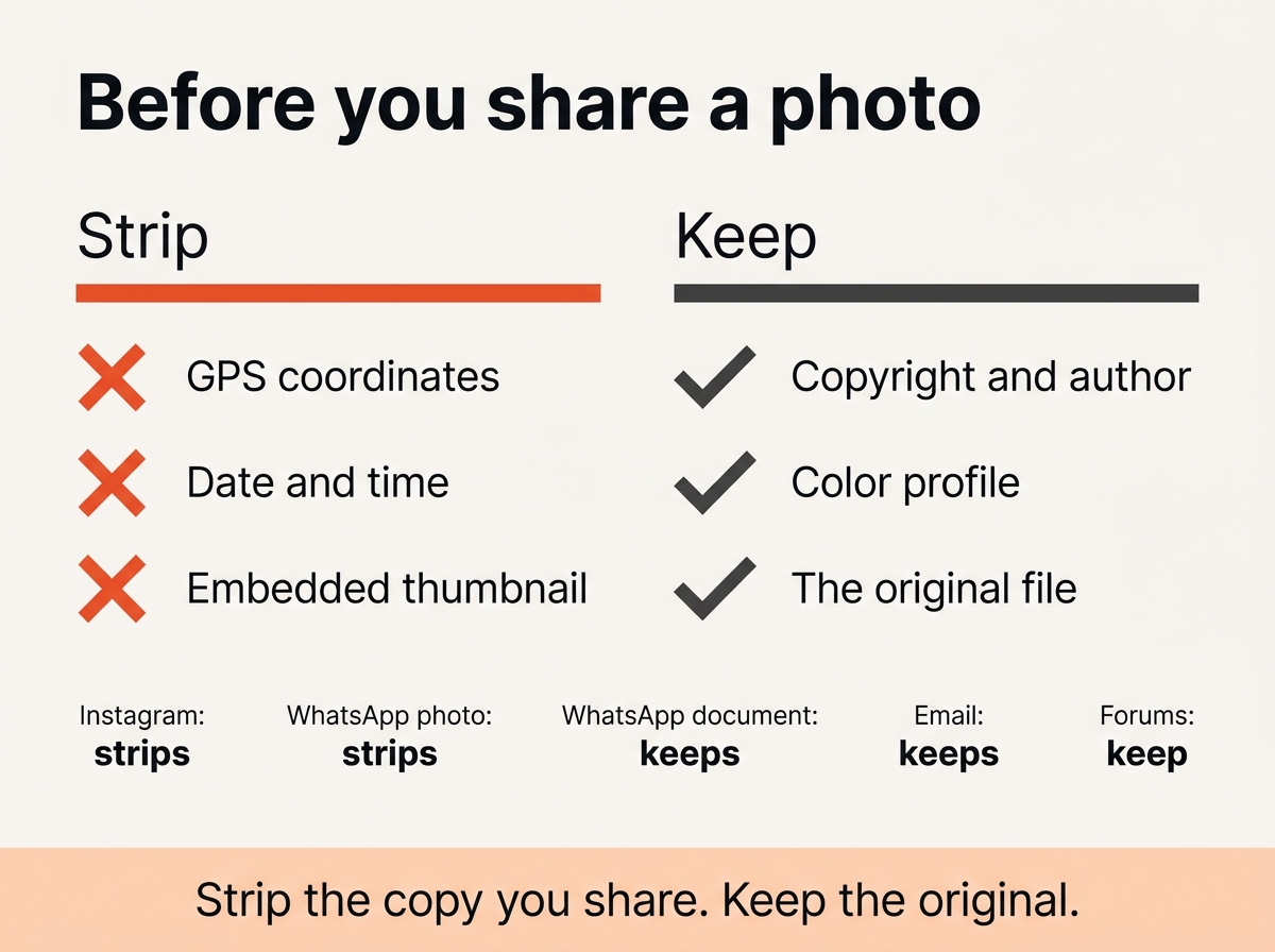 Checklist for stripping metadata from photos before sharing