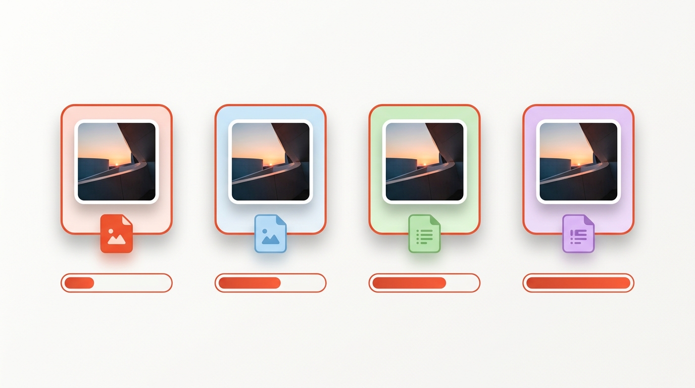 The same photo saved in four formats with their file sizes