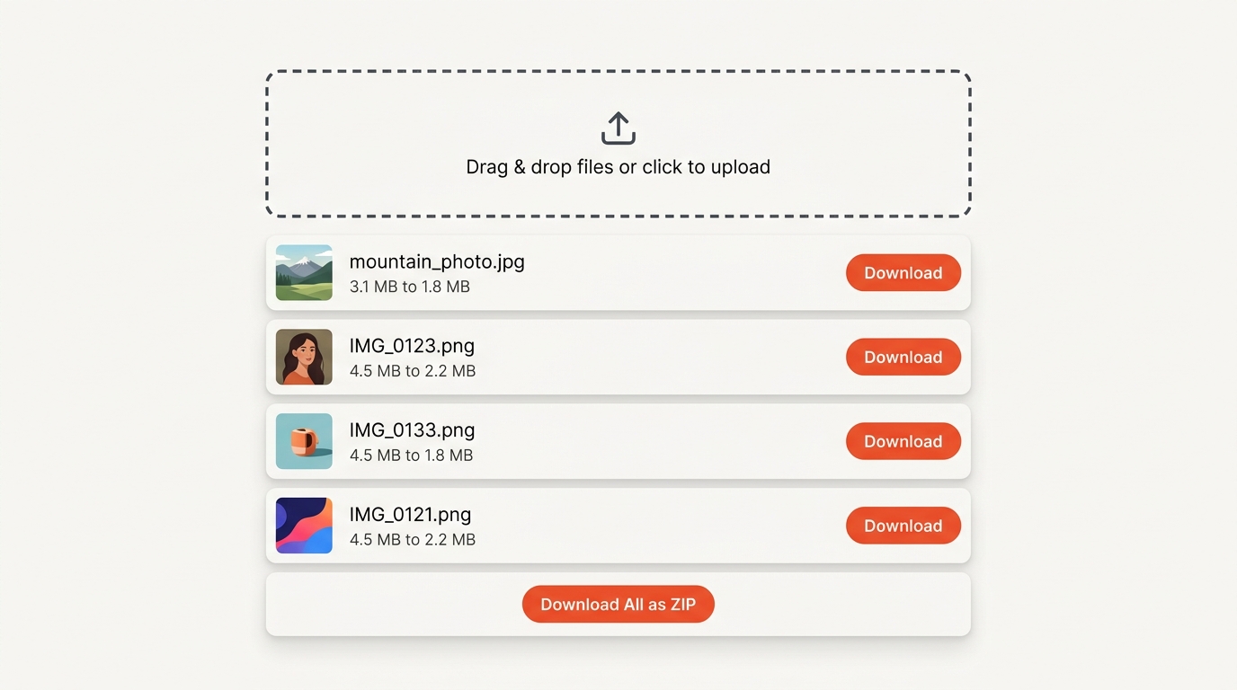 The browser converter showing a batch of HEIC files turned into JPG